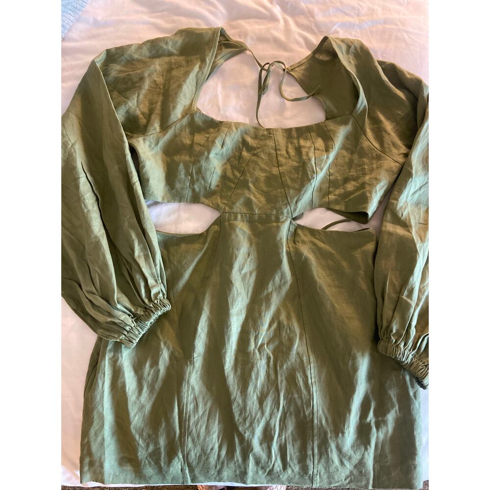 Olive Cutout Long-Sleeve Mini Dress
